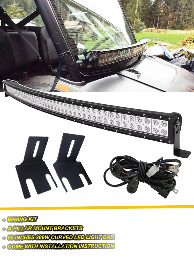 Для Polaris Ranger 1000 900 обычный crew XP и 570 50 дюймов 288 Вт изогнутый светодиодный светильник с монтажным комплектом и кронштейнами А-стойки