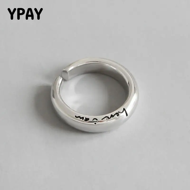 

YPAY Pure 100% 925 Sterling Silver Bague Romantic Love Letter "here i am" Open Rings for Women Jewelry Valentines Gift YMR709
