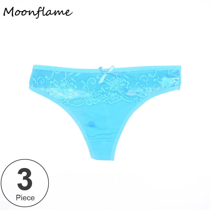 Moonflme 3 шт./лот сексуальное кружевное прозрачное хлопковое нижнее белье для женщин 87313 - Цвет: sky blue