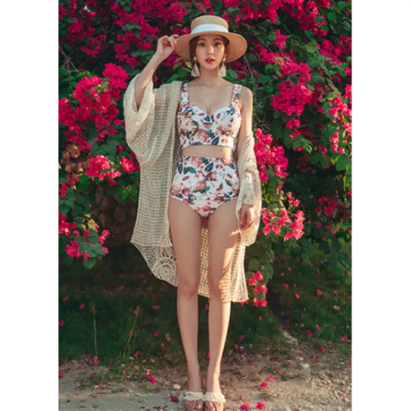 2020 женский цветочный комплект бикини на косточках бандажный купальник пуш ап с