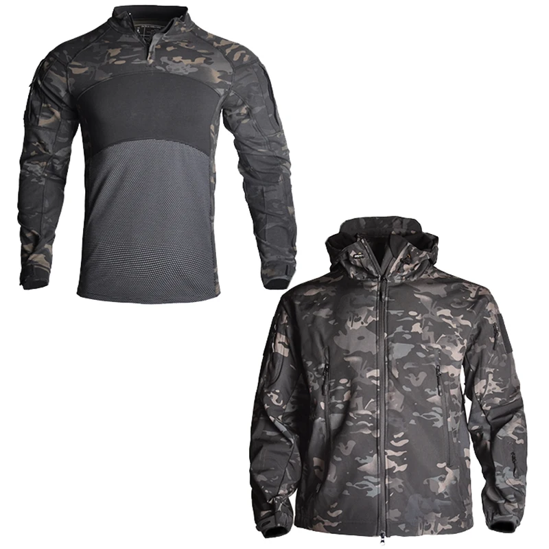

HAN WILD Men's Jacket Shark Skin and Military Shirt Camouflage Fleece Jacket Army Tactical Clothing Multicam Male Windbreakers