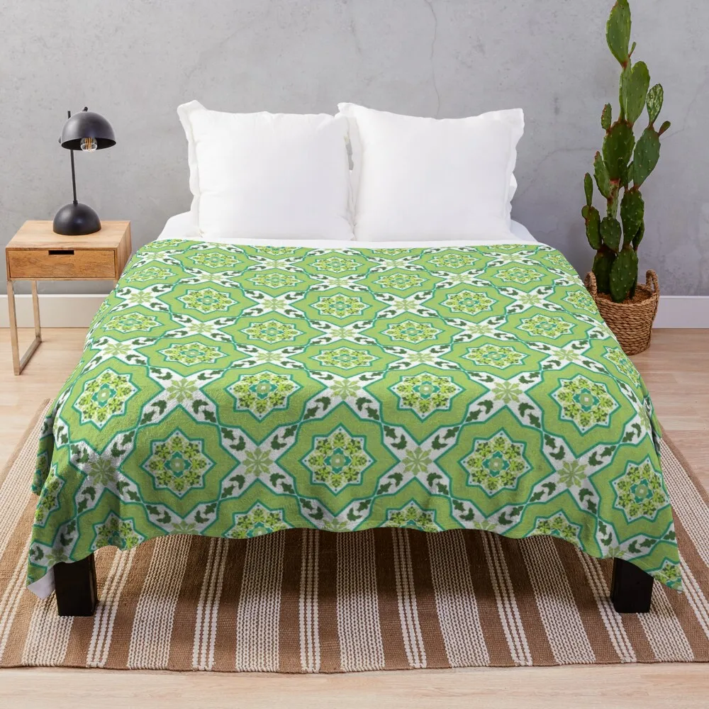 

Испанское геометрическое узор, зеленые оттенки, плюшевое Флисовое одеяло, декоративное одеяло для фотодивана, спальни