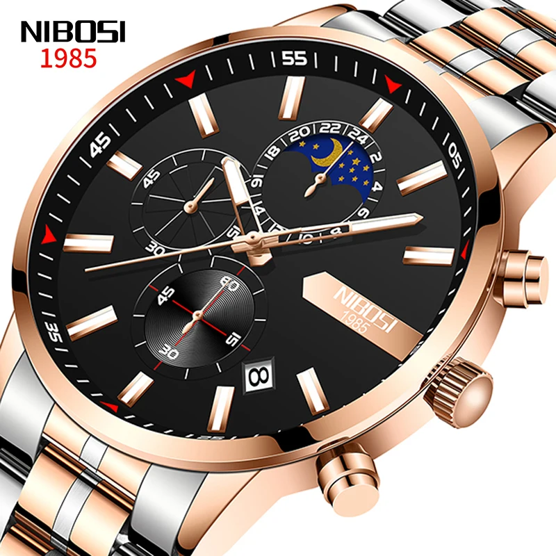 

NIBOSI Business Watch Male Stainless Steel Band Relogio Chronograph Quartz Wristwatch Luxury Men's Watches Saat Classic Clock