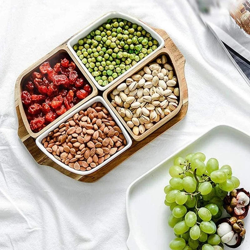 

Wooden Fruit Plates Multi-Grid Wooden Fruit Snacks Plates Dessert Snack Plates Creative Snack Plates Dry Fruit Bowls