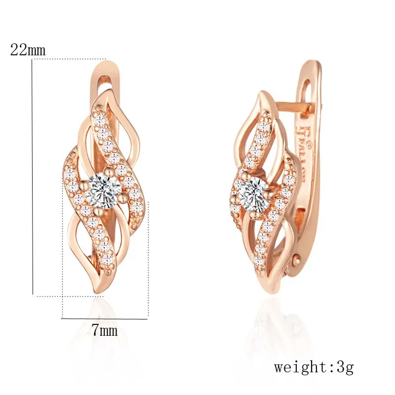 Женские серьги подвески с фианитами FJ из розового золота 585 пробы голубым/белым