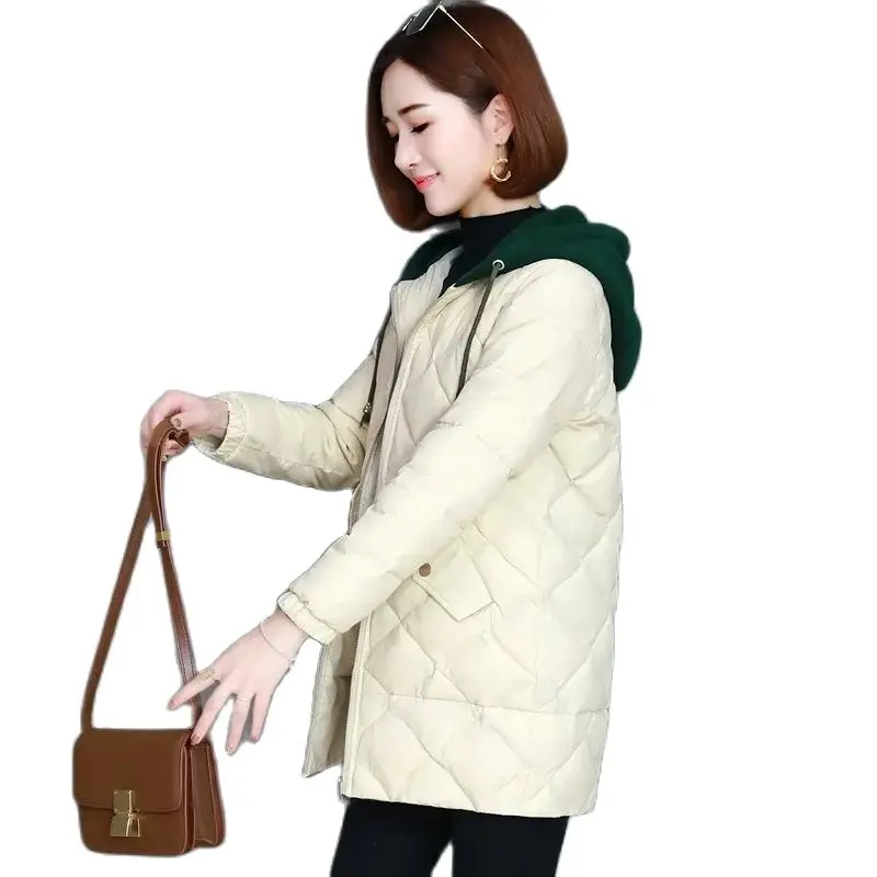 

2021 Women New Winter Down Cotton Jacket Female Mid-Length Loose Korean Diamond Check Cotton Coat women casual hooded tide A18