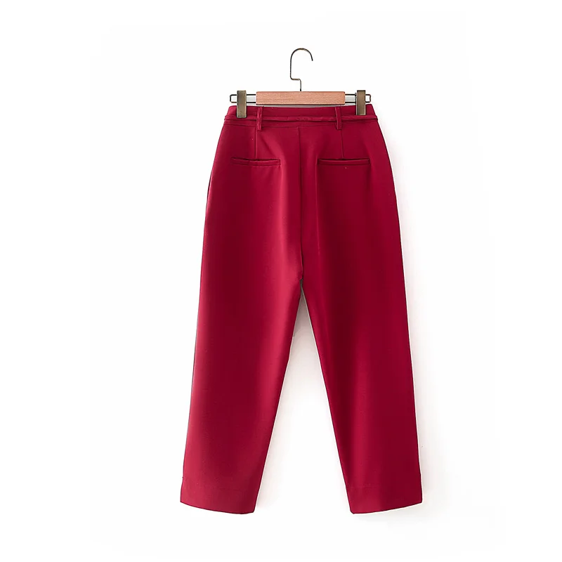 

Spring and autumn women's pants casual solid color belt decoration pants