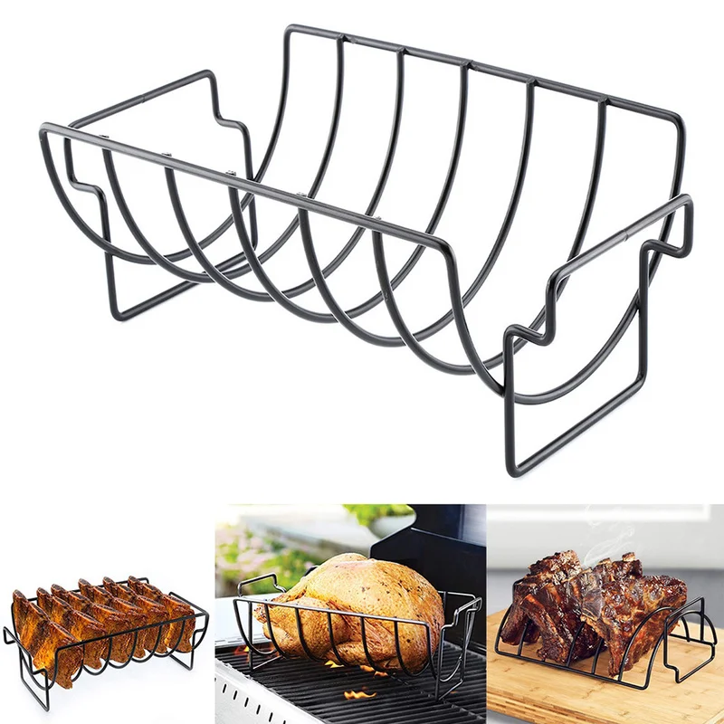 ZK30 Rib Rack for Grilling Non-Stick Stainless Steel BBQ Tools Steak Holders Stand Barbecue Accessories for Kitchen Outdoor