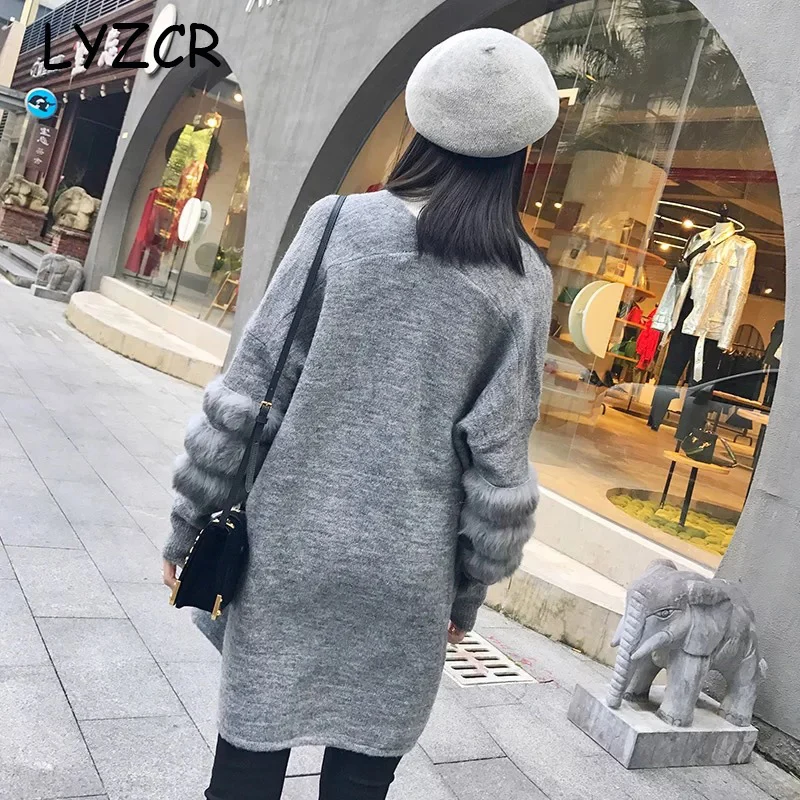 Knitted Women Cardigan Winter Jacket Warm Thick Women's Rabbit Long Loose Cashmere Sweater Cardigans |