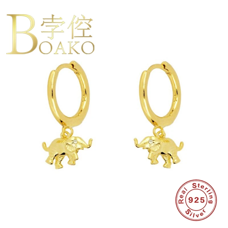 

BOAKO 925 Sterling Silver Earrings Hoops Piercing Earrings For Women Animal Fashionable Zircon Round Silver/Gold Jewelry