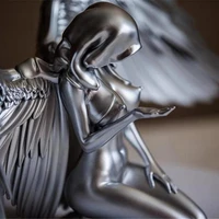 art angel female woman wings kneeling cloak hat naked nude sexy human body silver resin redemption angel sculpture home decor