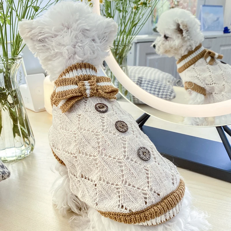 PETCIRCLE Dog Clothes Hollow Knitted Bow Sweater Fit Small Puppy Pet Cat Spring&ampAutumn Soft Costume Coat | Дом и сад