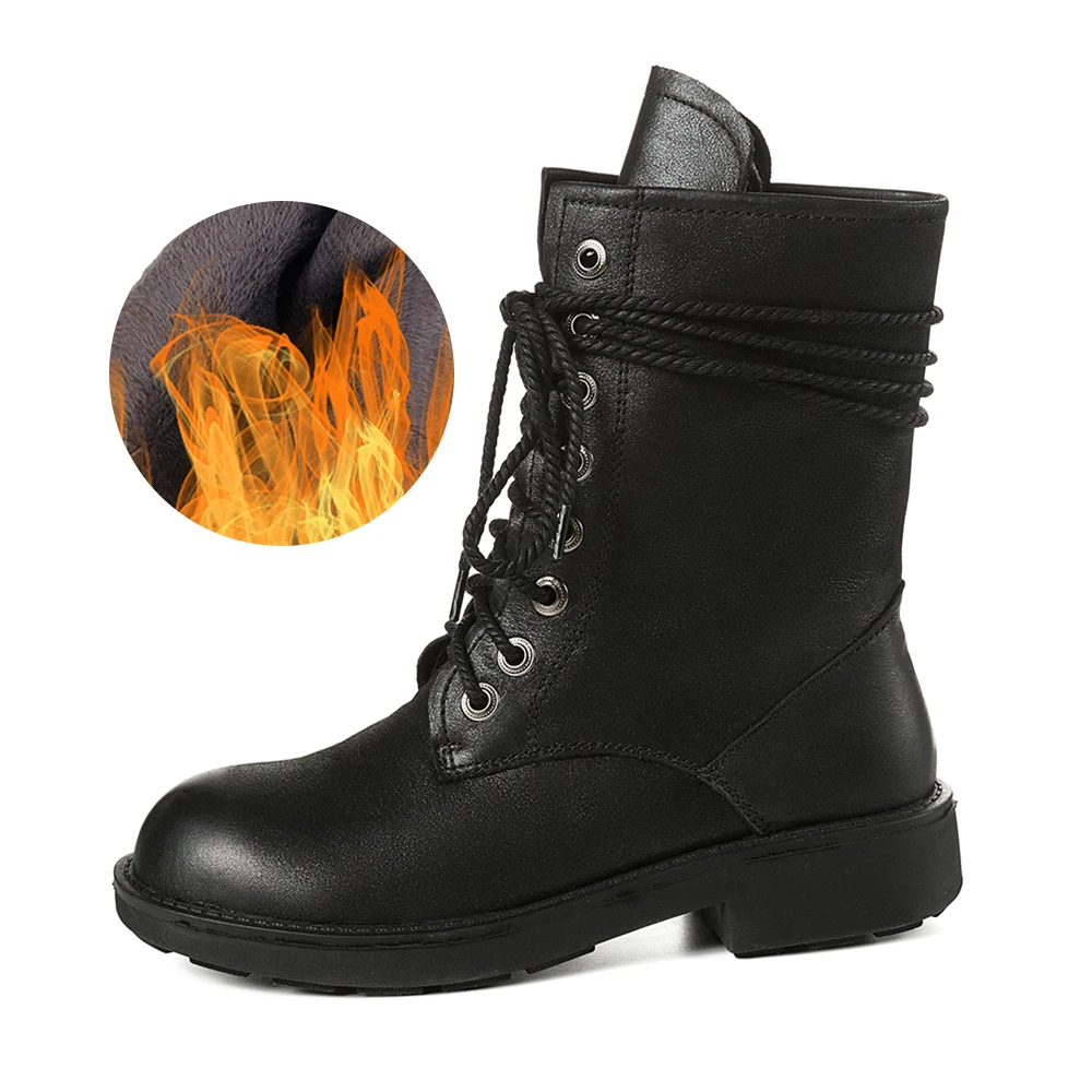 black fur Модные повседневные женские Ботинки martin; удобные женские ботинки из натуральной кожи; женская обувь на плоской подошве; низкий каблук; большие размеры 34-43 - Цвет: black fur