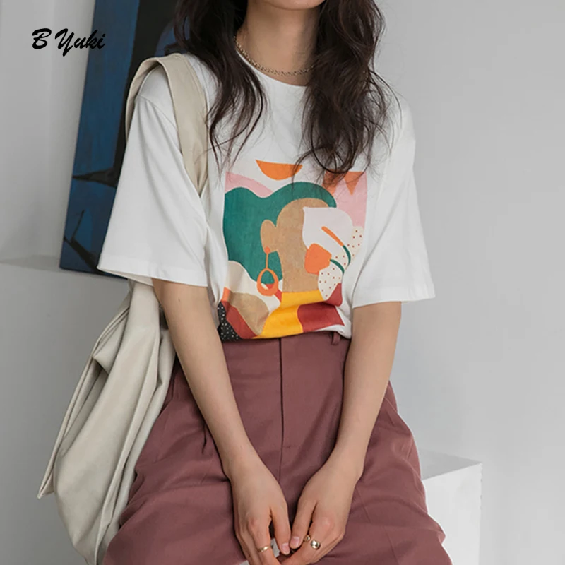 Футболка женская оверсайз с принтом круглым вырезом и коротким рукавом | Женская