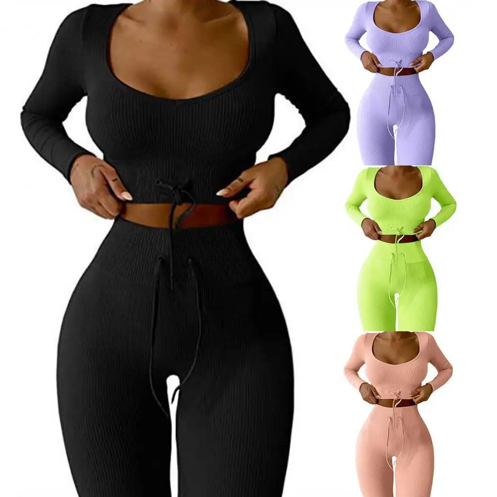 

1 Set Trendy Classic Lady Tracksuit Crop Top Long Pants Polyester Women Tracksuit for Running