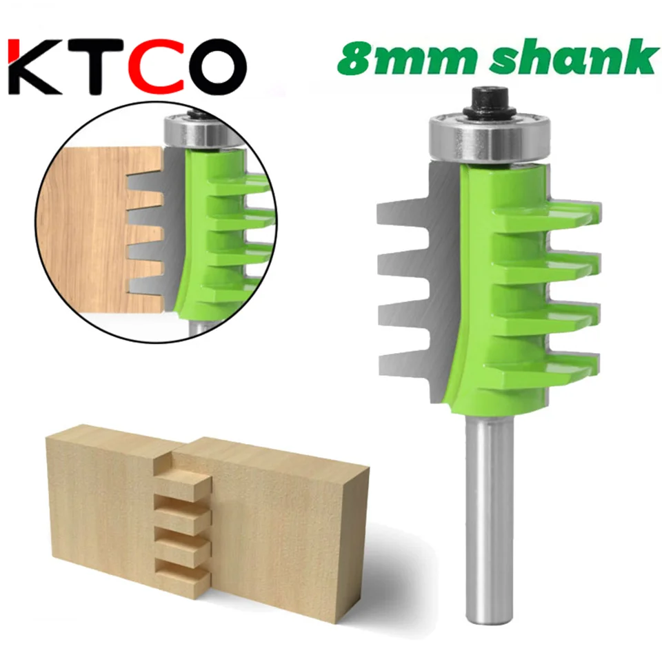 

KTCO Box Joint Router Bit - Adjustable 4 Blade 8mm Shank For Wood Tenon Cutter Woodworking Tools