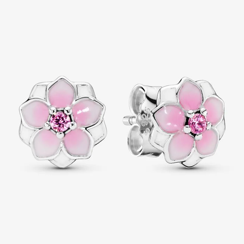 

925 Sterling Silver Pan Earring New Fashion Magnolia Earrings For Women Wedding Gift Fashion Jewelry