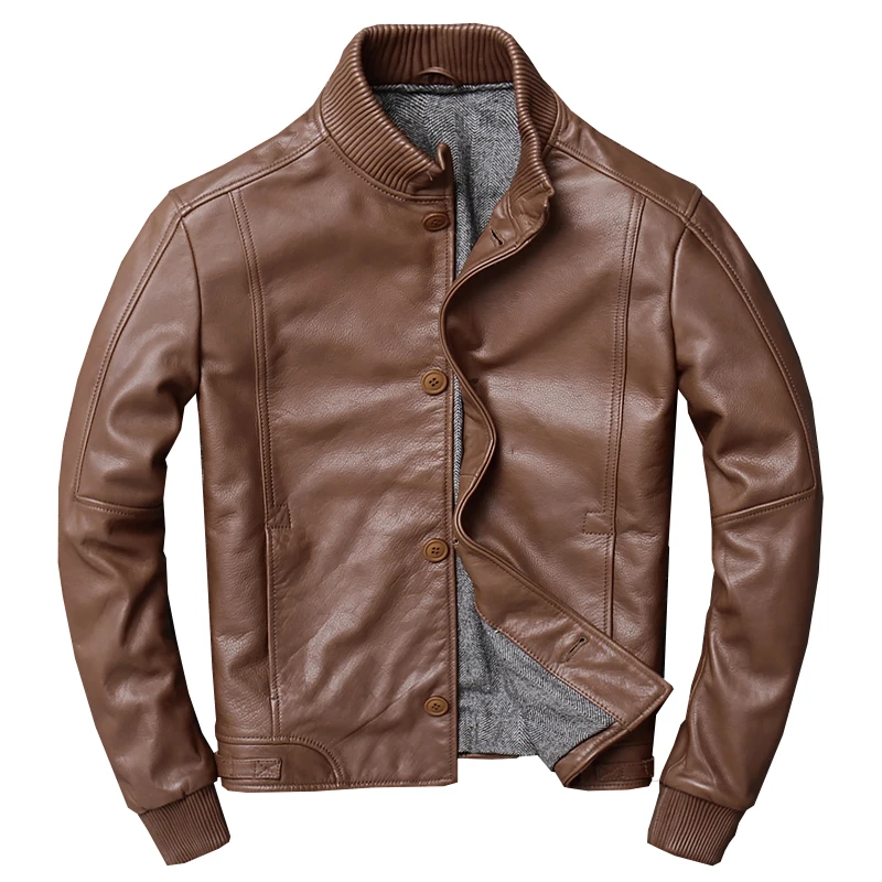 

Tire cowhide head layer Man favors new business casual lear coat Brown cow leather Jacket