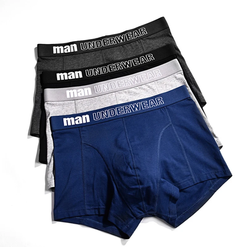 Мужские хлопковые трусы боксеры BURJOLINE дышащие Однотонные эластичные шорты