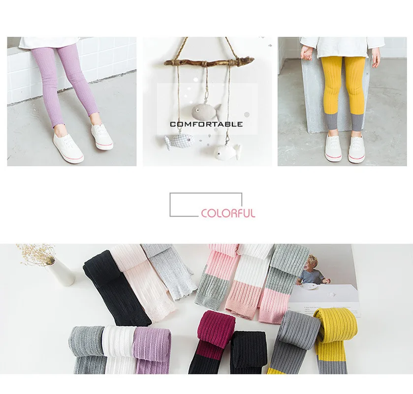 

Baby Girl Knitting Stretch Leggings Pants Spring and Autumn Toddler Child Trousers Lovely Double Color