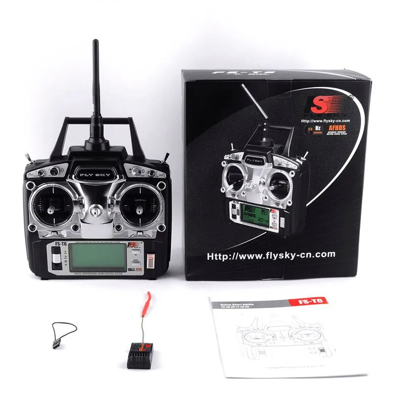 

Flysky FS-T6 High Precision 2.4G 6 Channel Radio Controller Transmitter with FS-R6B Receiver Kit for RC Helicopter Racing Drone