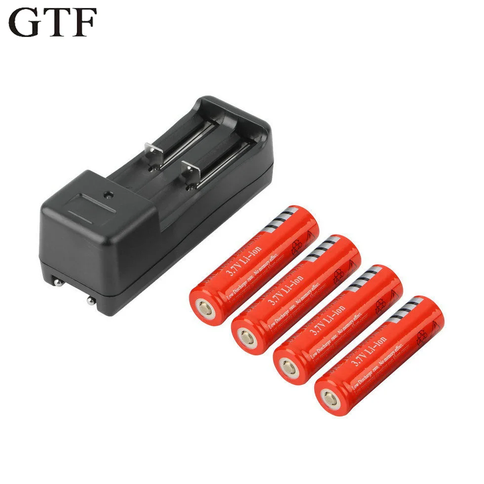 

Gtf 4 pces 18650 5000 mah 3.7 v li-ion rechargeable battery + intelligent ue plug charger