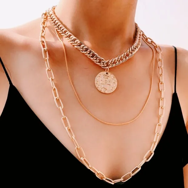 Просто Почувствуйте себя преувеличенным многослойное ожерелье-чокер кулон