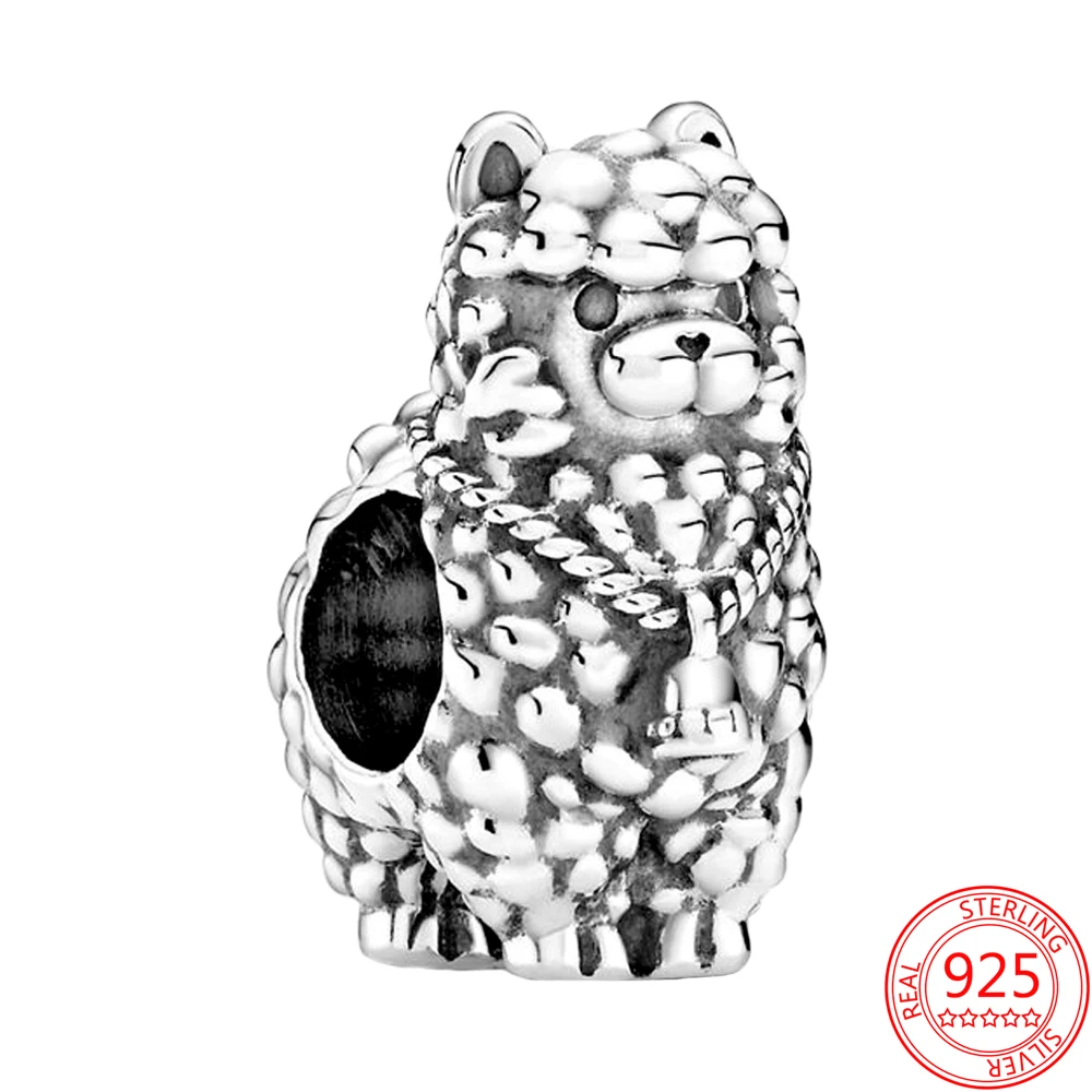 

New 100% 925 Sterling Silver Fine Fluffy Llama Beads Fit Original Pandora DIY Bangle Festival for Women Charms Jewellery Gift