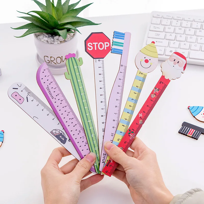 1 шт. Санта Клаус клоун с рисунком кактуса Ученические милые деревянная линейка 15