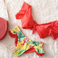 2021 new two pieces women floral push up padded bra ruffles bandage bikini set swimsuit swimwear bathing suit beachwear biquini