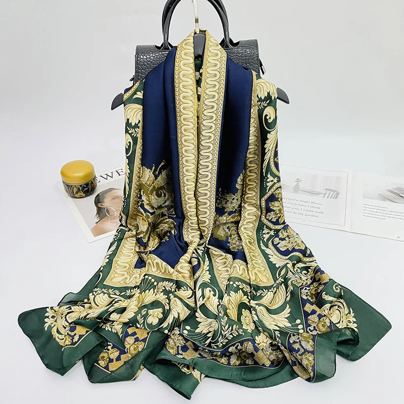 

2021 New Fashion Silk Scarf For Women 90*180cm Beach Hijab Shawls Cashew nuts Print Soft Neckerchief Headscarf Female cachecol