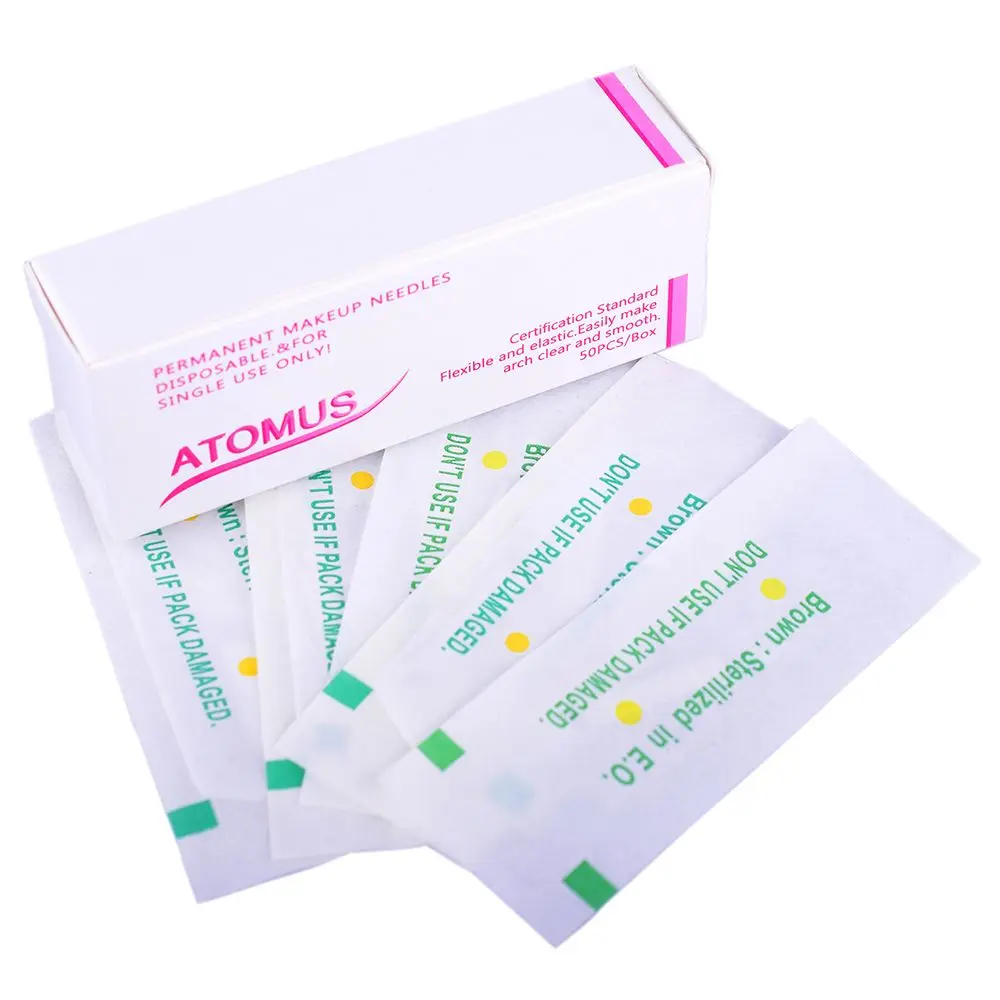ATOMAS 50 шт./кор. 14pin мануального татуажа бровей, вышивка брови лезвия стерилизованные иглы татуировки для перманентного макияжа для мануального тату