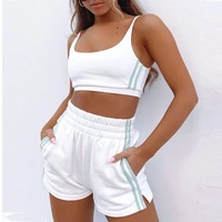 striped womens tracksuit two piece sets sleeveless tank top elasticit shorts suit female 2021 summer lady causal sportswear set