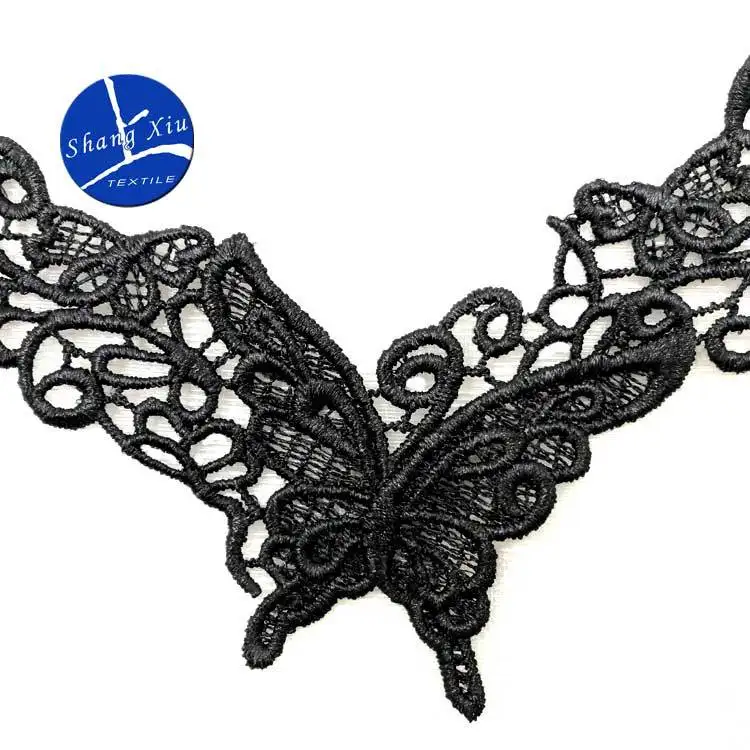 1pc DIY Multilayer Embroidery black Lace butterfly Neckline Collar Applique water-soluble Sewing on Patches fake detachable Acc |