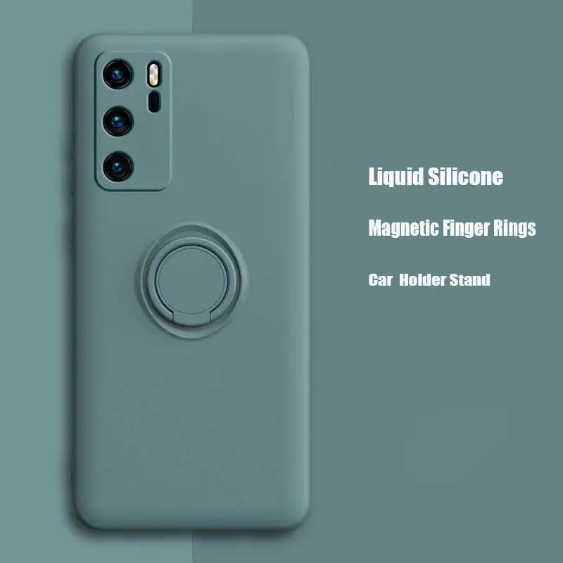 

P40 Case Fashion Liquid Silicone Magnetic Ring Holder Phone Case for Huawei P20 P30 P40 Pro Mate 20 30 Honor 20 Nova 5T Cover