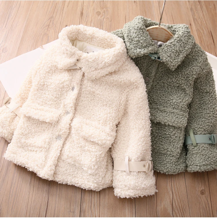 

2021 New Warm Winter Lamb Wool Coat for Girls Kids Plus Velvet Jackets for 2-8 Years Olds Thicken Fleece Pockets Coats