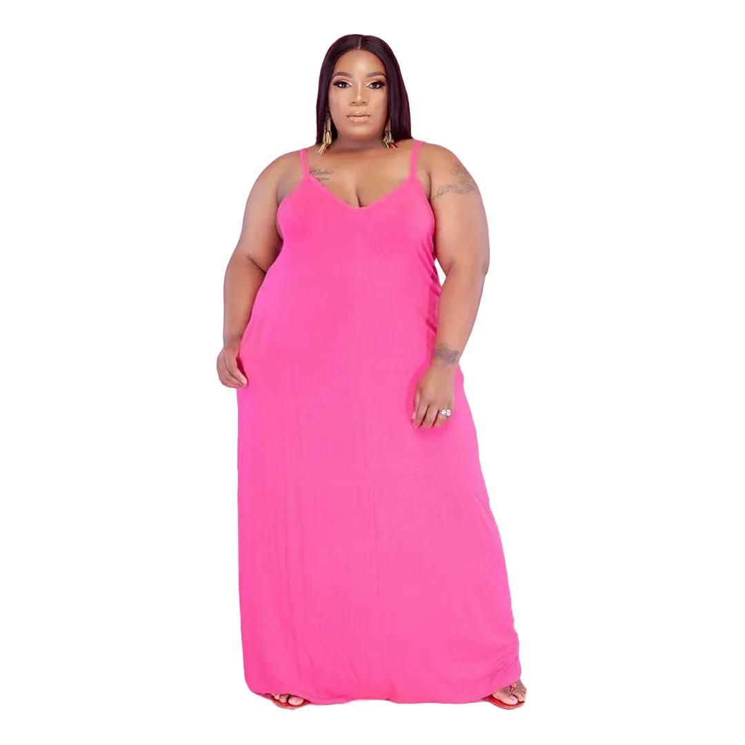 

Fashion New Sexy Plus Size Dress for Women Spaghetti Strap Loose Solid Sleeveless Floor-Length Maxi Dresses for Women Donsignet