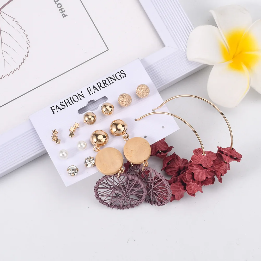 

New Pearl Bohemian Acrylic Drop Earrings Set for Women Gold Flower Star Tassel Trendy Circle Dangle Earrings Brincos Jewelry