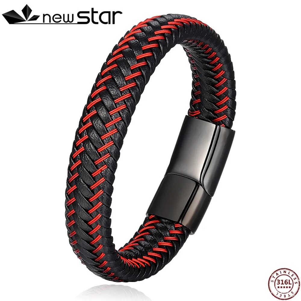 Pulsera Hombre Модные мужские ювелирные изделия красный плетеный кожаный браслет с