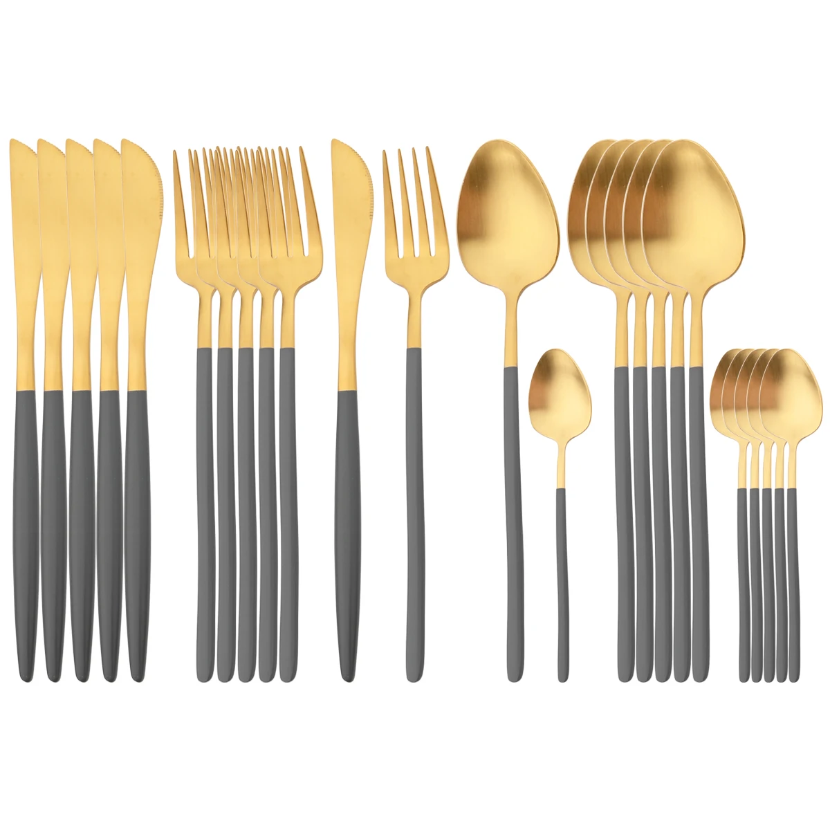 6Set/24Pcs Gold Cutlery Set Dinner Knife Fork Tea Spoon Dinnerware Set 304 Stainless Steel Silverware Kitchen Flatware Tableware