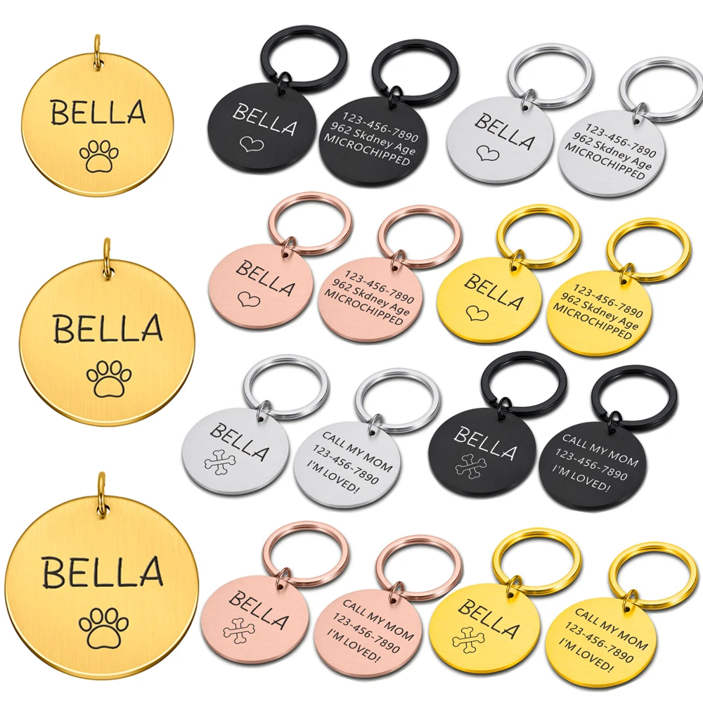 

Engraved Cat Dog Pet ID Tag Keychain Personalized Pet ID Name Phone Address Cat Puppy Dog Tag Pendant Keyring Pet Accessories