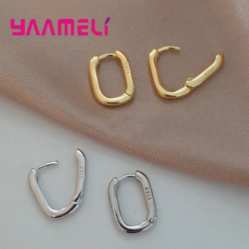 

Nice 925 Sterling Silver Hoop Huggies Earrings Smooth Square Circle Loops Statement Earrings Women Girls Unique Metal Jewelry