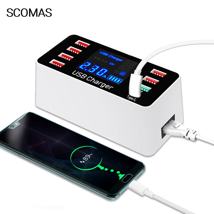 Зарядное устройство SCOMAS Quick Charge 3 0 USB Type C светодиодный дисплей быстрая зарядка