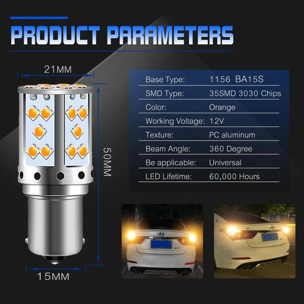 1 шт. 1156 светодиодный ная лампочка PY21W BA15S BAU15S 3030 35SMD 7440 автомобильный фонарь