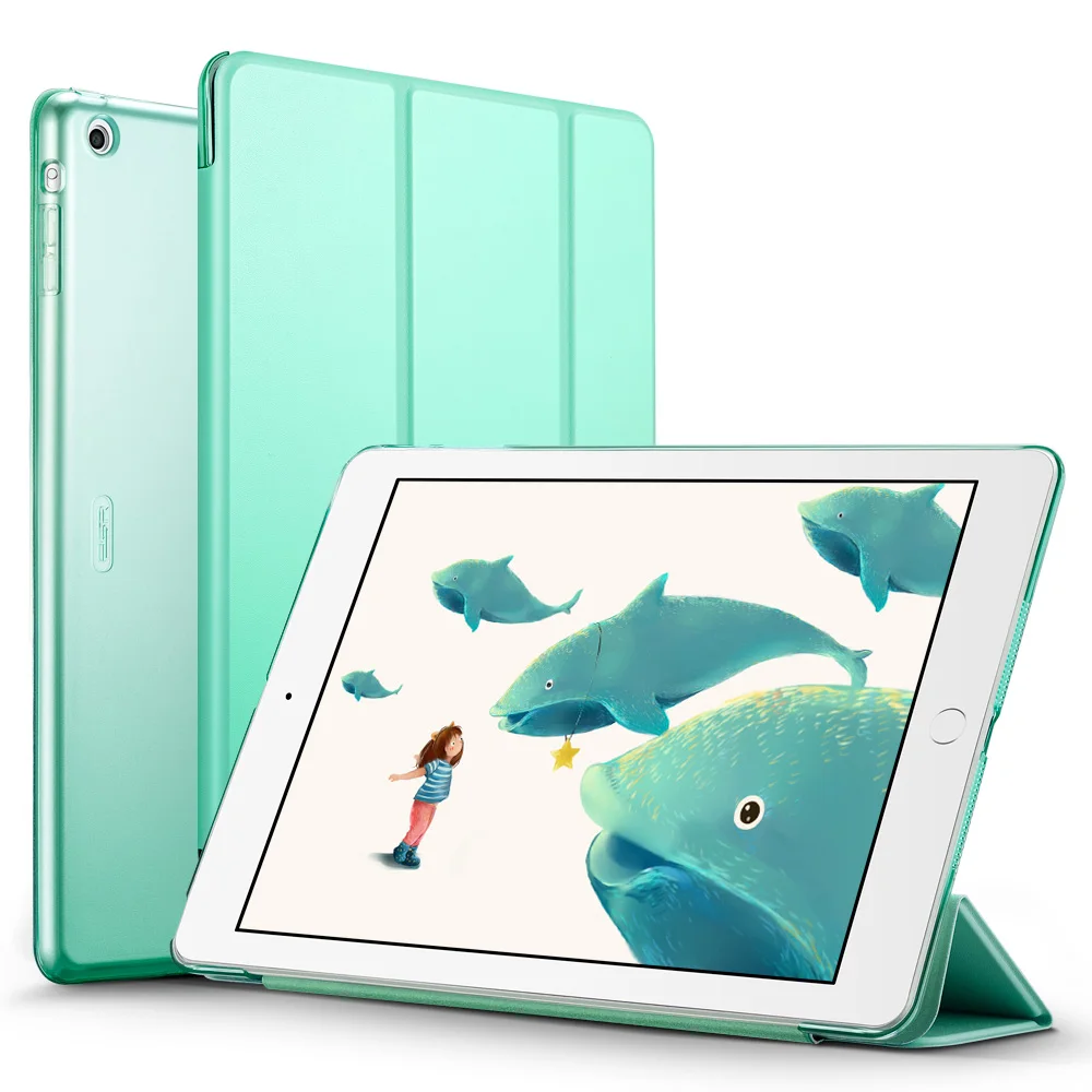 Чехол для iPad воздуха, ESR ура Цвет PU прозрачная задняя Ultra Slim Light Вес Trifold Смарт чехол для iPad воздуха/5 - Цвет: Mint Green