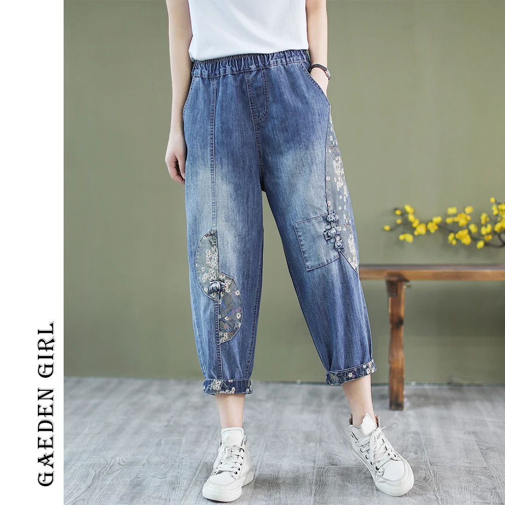 

Джинсы женские весенне-летние, с эластичной талией и вышивкой