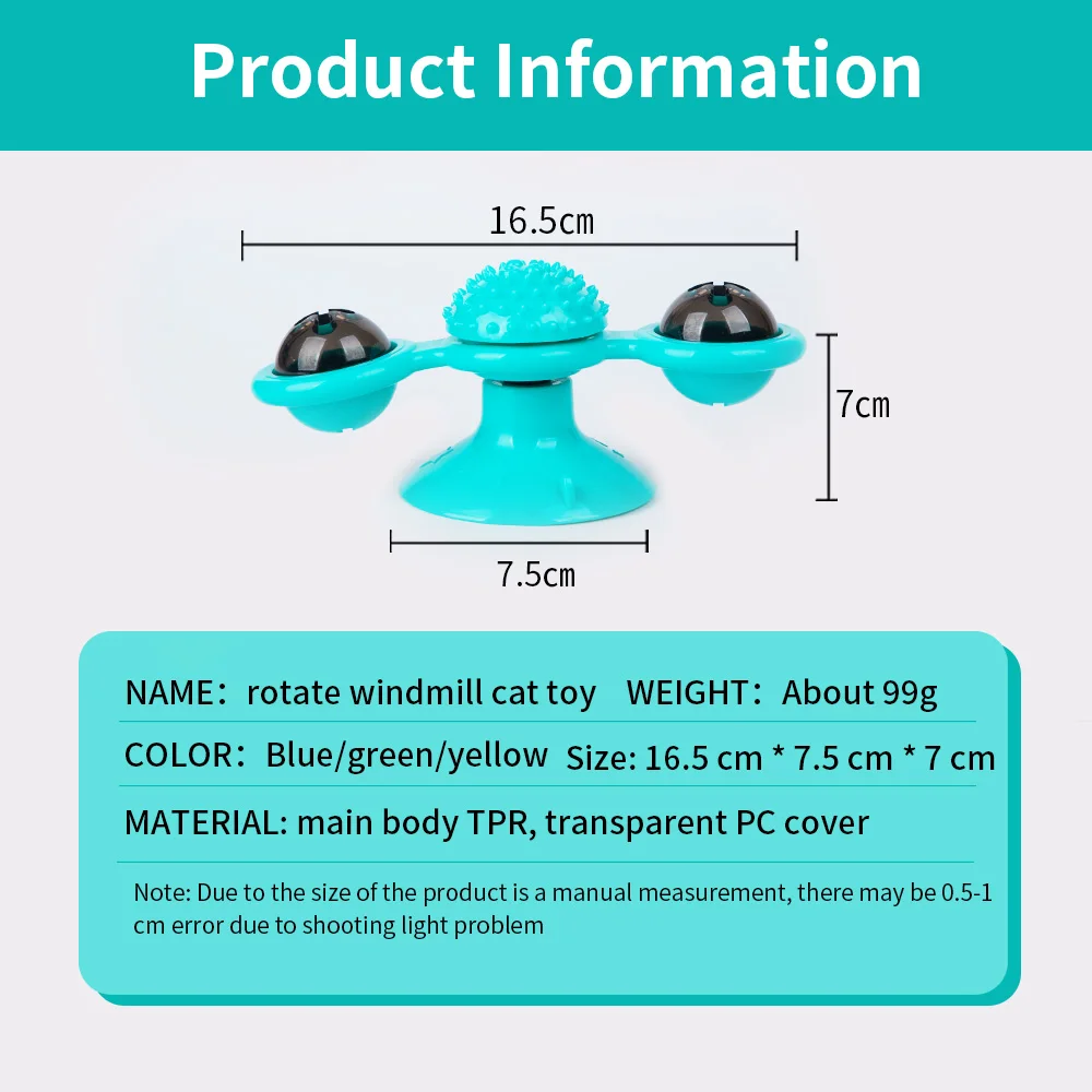 

Pet Products Cat Toys Rotatable Windmill With Catnip LED Ball Sucker TPR Funny Massage Teeth Cleaning Interactive Training