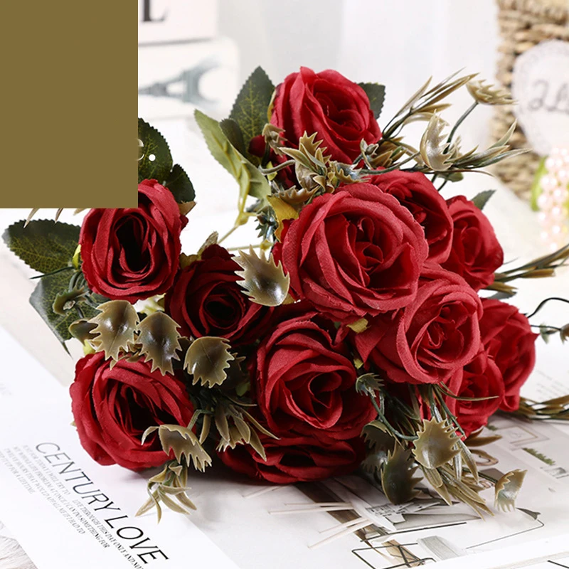 

Big artificial rose branch flower wedding home decoration flannel fabric cute pink fake flower crafts party decoration