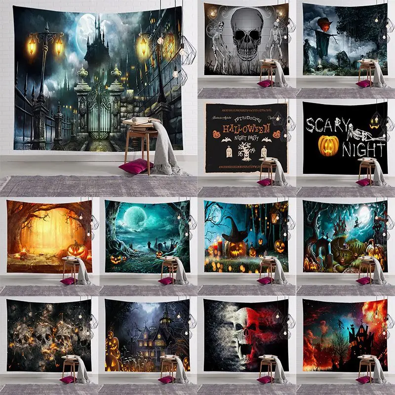 

Wholesale 2021 Yellow Horror Pumpkin Halloween Forest Candle Luxury Tapestry Boho Decoration Home Decor Wall Hanging Men Gift