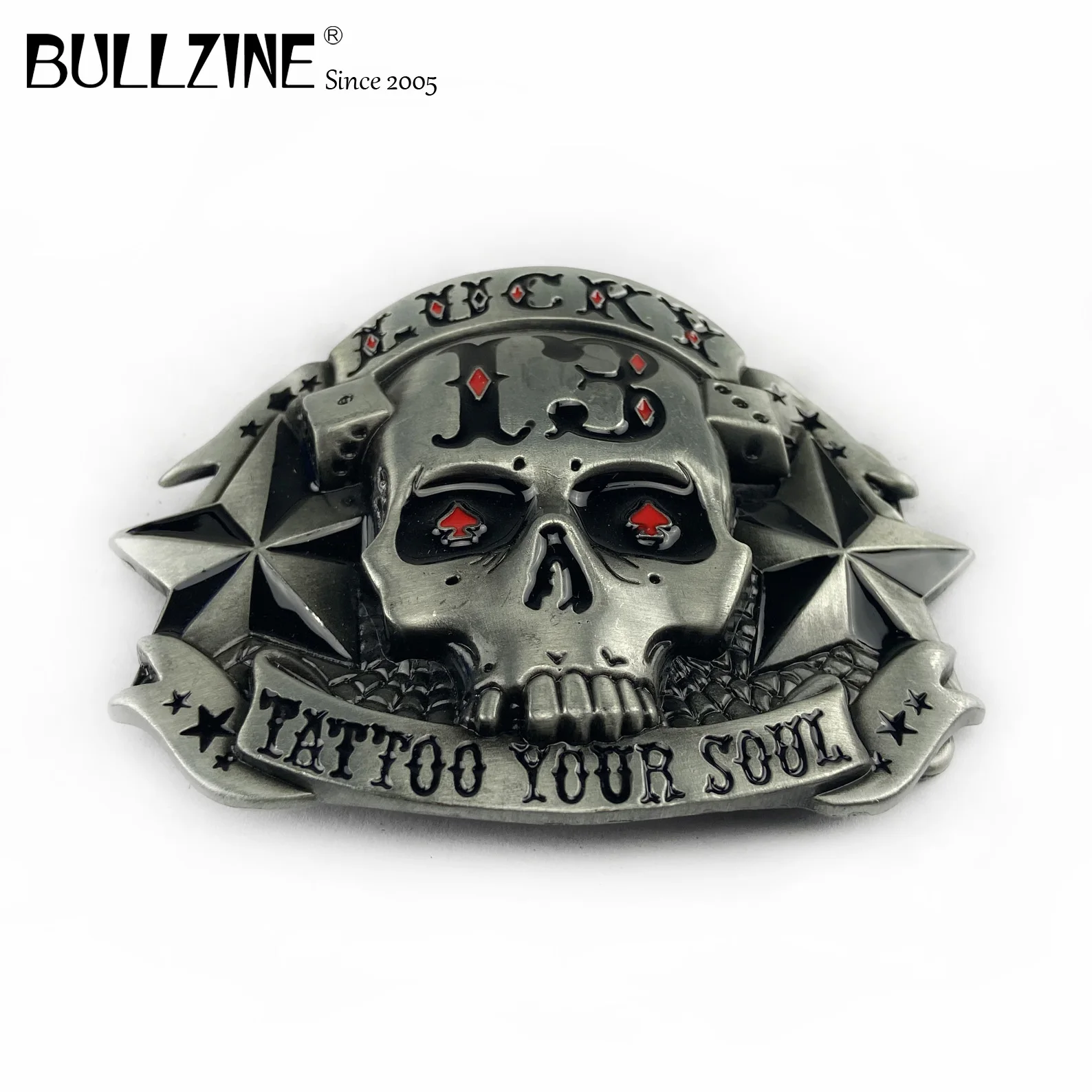 В Bullzine оптовая продажа Lucky 13 крутые пряжки ремня с оловянной отделкой FP 02790